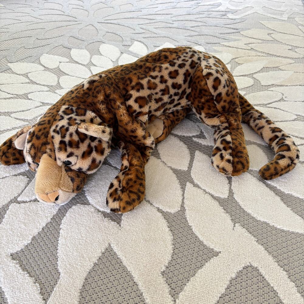 E&J Classic Leopard Large Plush Realistic 33 Inch Laying Floppy Jumbo Pillow Toy